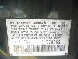 2001 HONDA ACCORD VP GREEN SEDAN 2.3L AT A18907